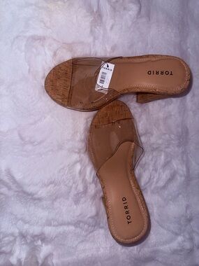 torrid Clear Strap Cork Block Heel Mules - Tan